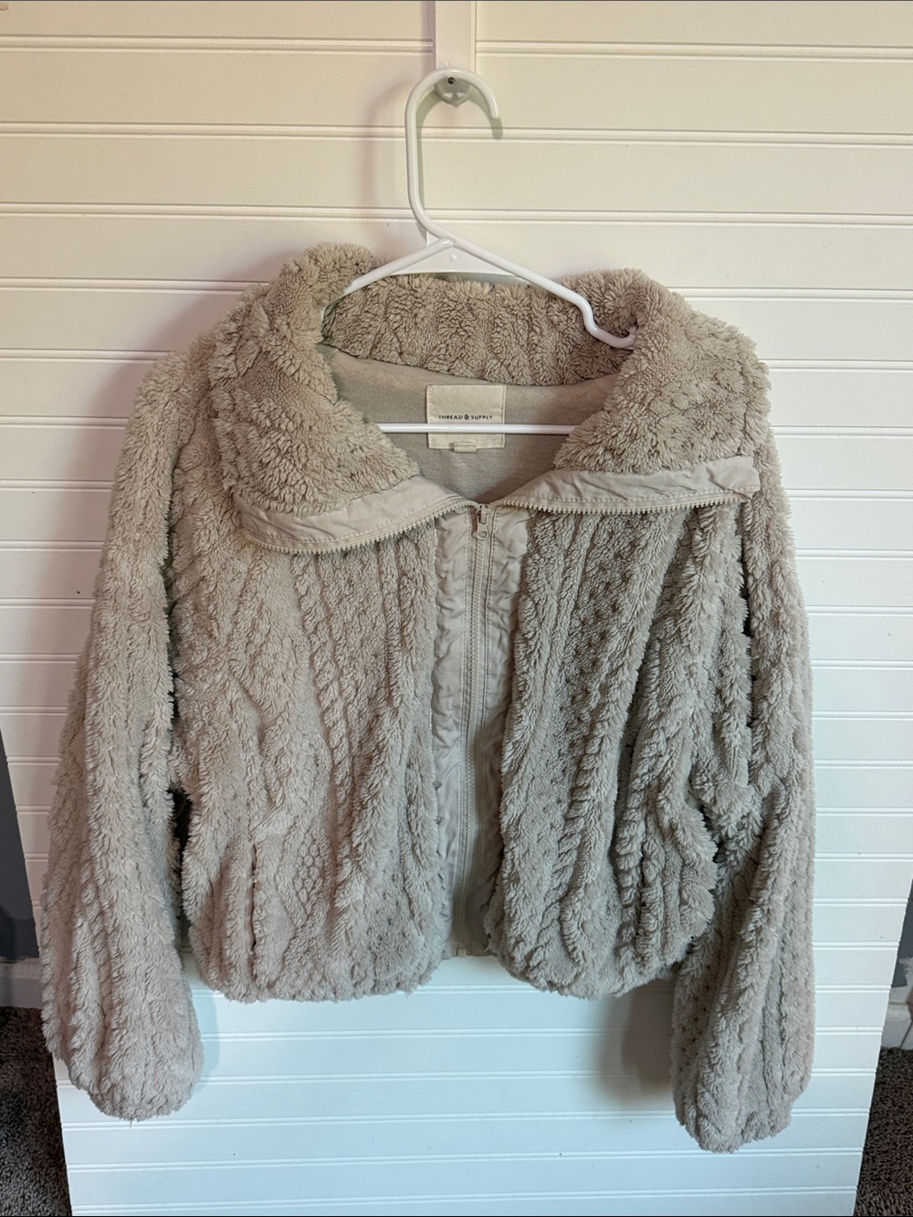 Thread & Supply Plush Zip-Up Teddy Jacket - Taupe